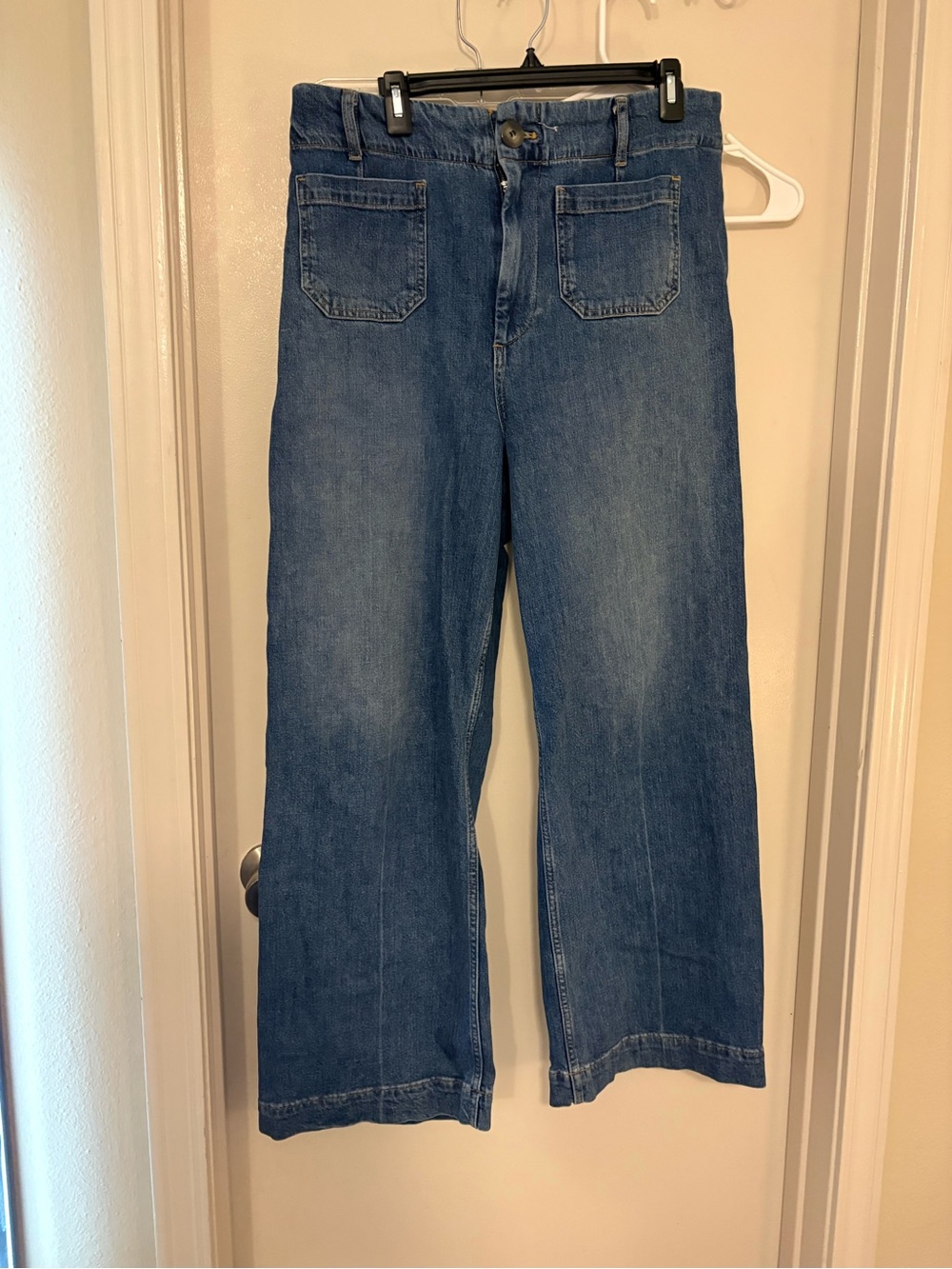 Pilcro Blue Denim Jeans with Tan Leather Logo